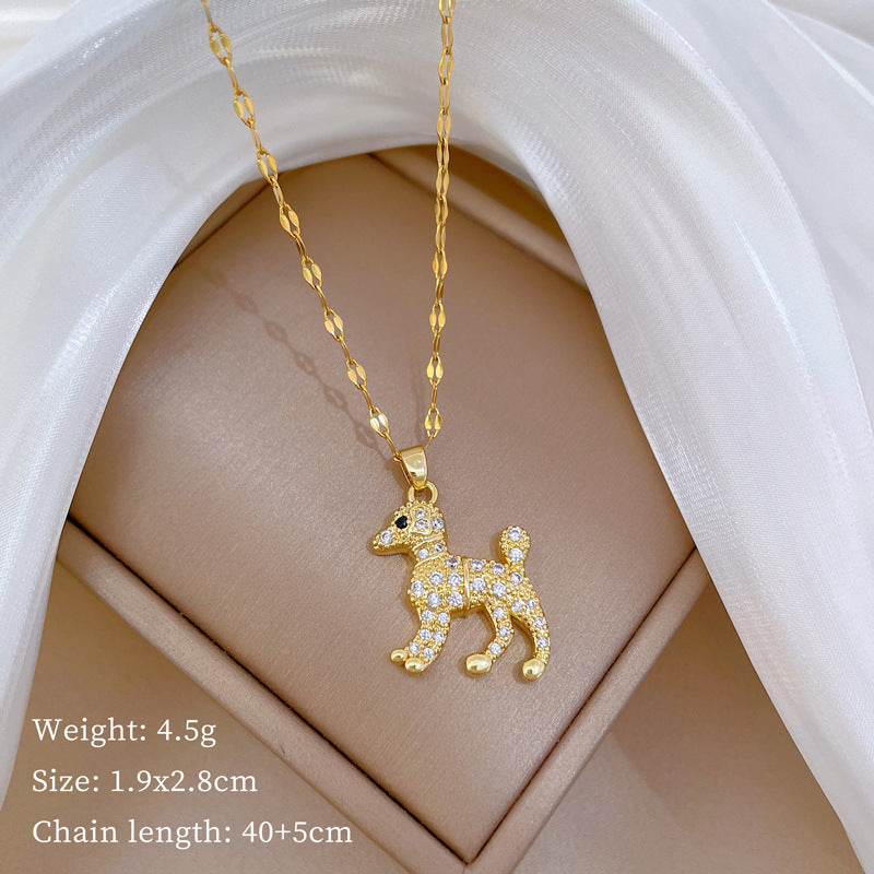 Luxury Minimalist Sweet Geometric Rhinestone Pendant Necklace for Women Titanium Steel O-Chain