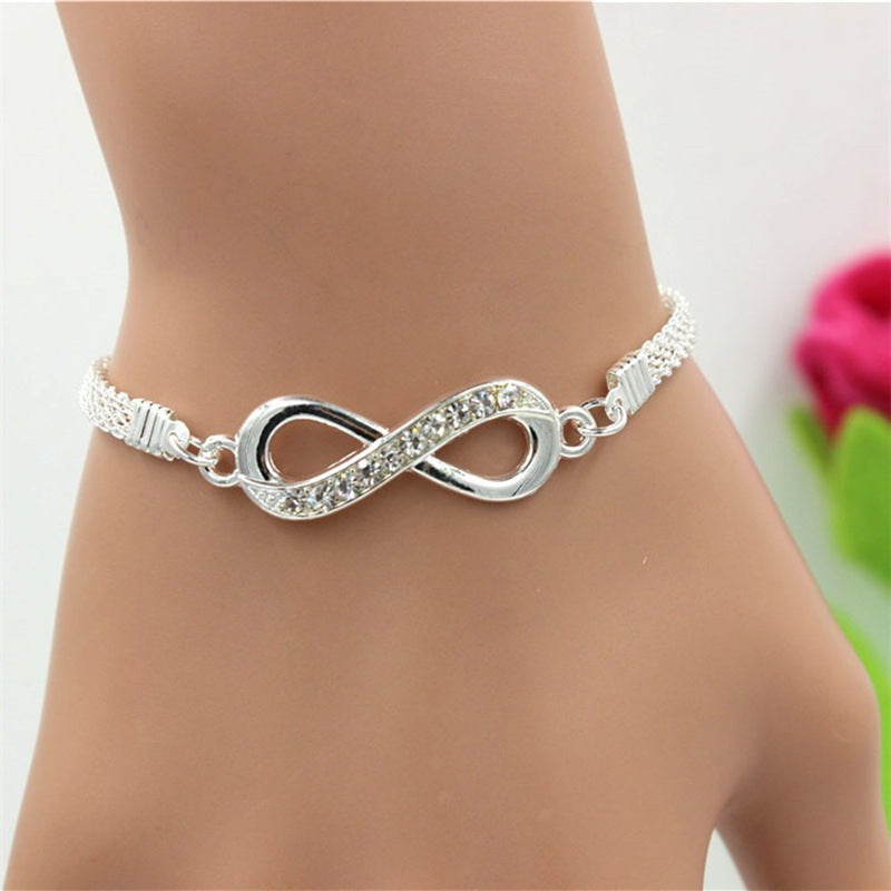 Vintage Minimalist Heart and Infinity Geometric Alloy Plated Rhinestone Bracelet Set
