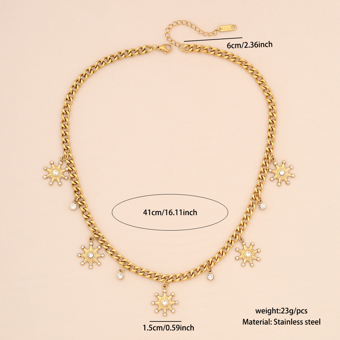 Collana alla moda da donna in acciaio inossidabile con ciondolo a stella a otto punte, motivo a cuore e lettera, finitura galvanizzata