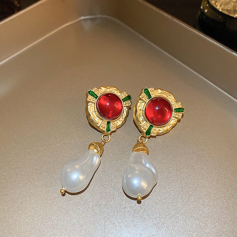 Vintage Floral and Teardrop Shaped Copper Earrings with 925 Silver Posts, Electroplated Finish, Elegant Court-Inspired Retro Ear Jewelry for Women