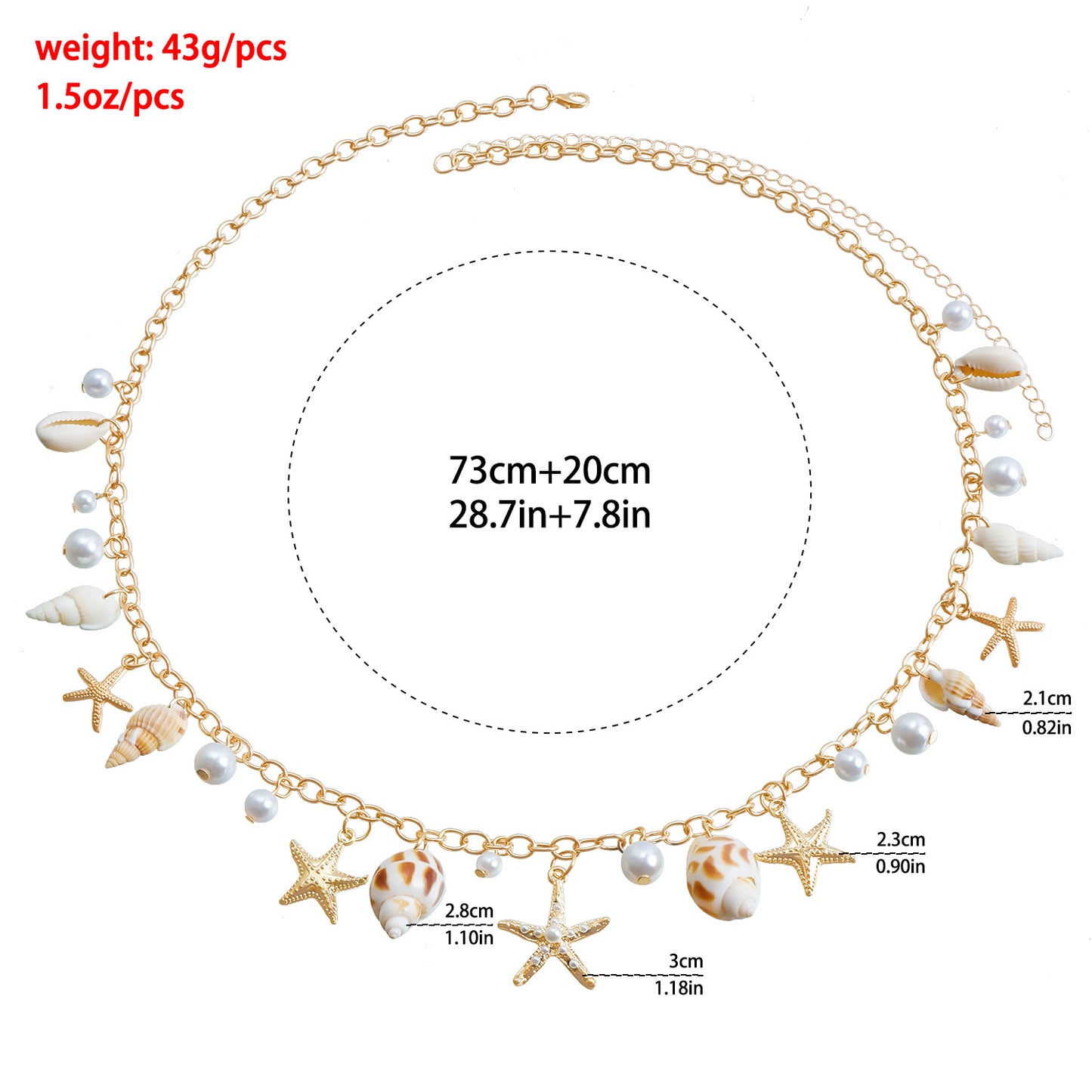 Bohemian Beach Shell Waist Chain with Starfish and Conch Pendant for Women Summer Travel Style Metal Body Chain with Painted Finish