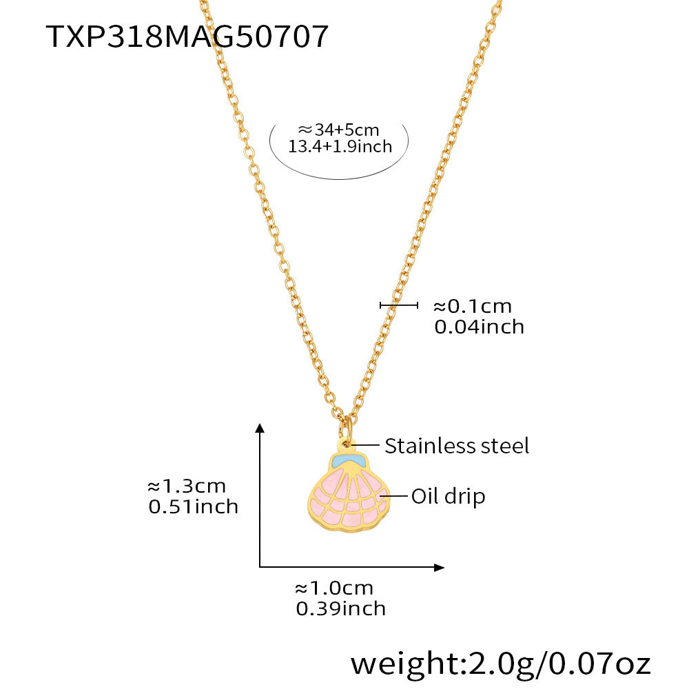 Cute Pink Enamel Princess Dress Necklace Set for Kids with Stainless Steel Chain and Titanium Steel Pendant