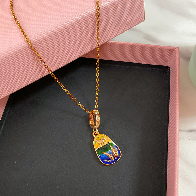 Minimalist Enamel Plated Floral Titanium Steel Necklace