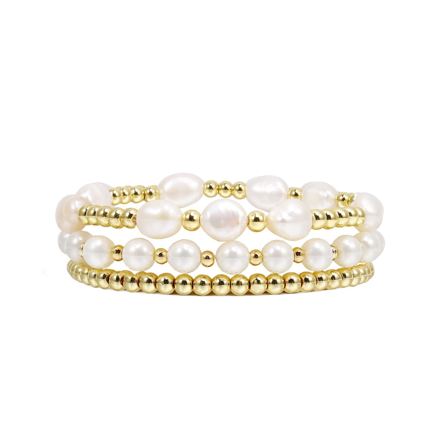 Elegant Gold Plated Hematite Elastic Bracelet with Baroque Imitation Pearls Geometric Multi-Layer Design for Women