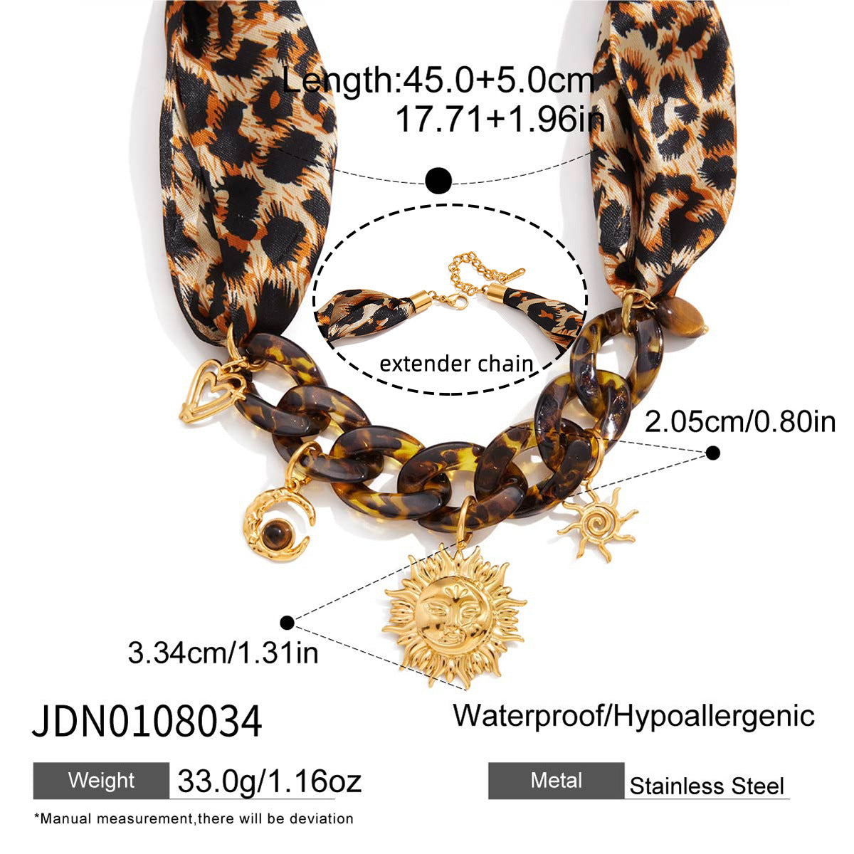 Collana con ciondolo geometrico in acciaio inossidabile da donna con ciondolo in acciaio al titanio e finitura placcata, accento stampa leopardata, abbigliamento da ufficio alla moda