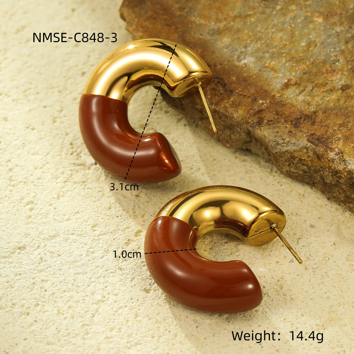 Pendientes de esmalte en forma de C de estilo vintage en acero inoxidable chapado en oro de 18 quilates para mujer