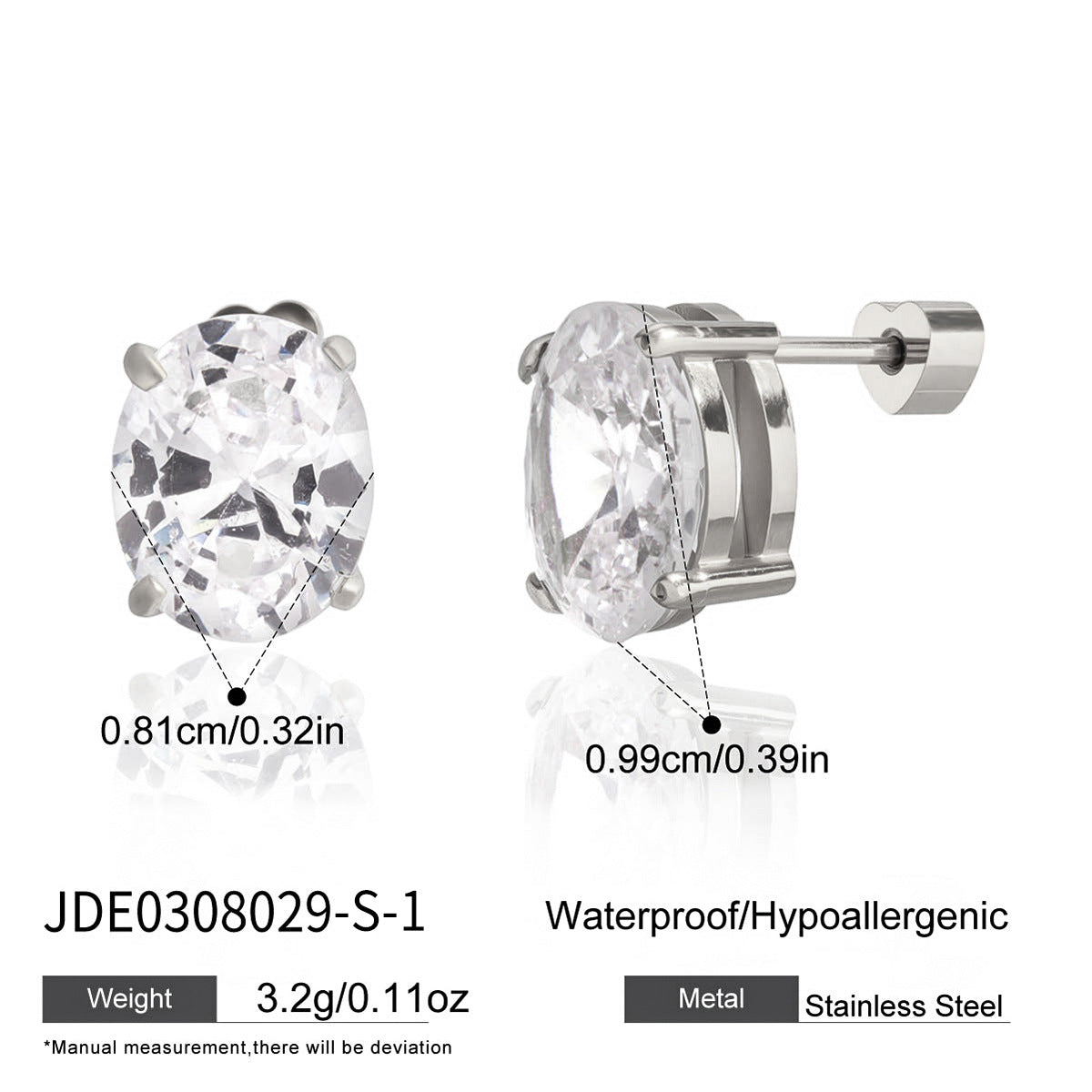 Minimalist Elegant Geometric Heart Stainless Steel PVD Cubic Zirconia Stud Earrings for Women