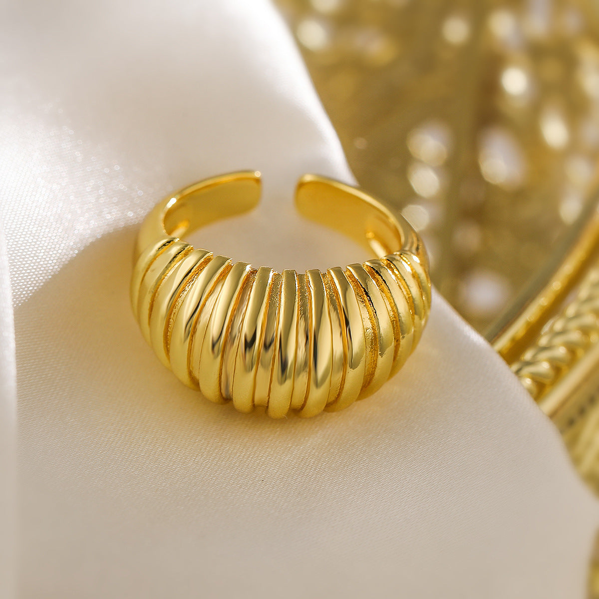 Anello Aperto da Donna Minimalista Geometrico Irregolare in Rame Placcato