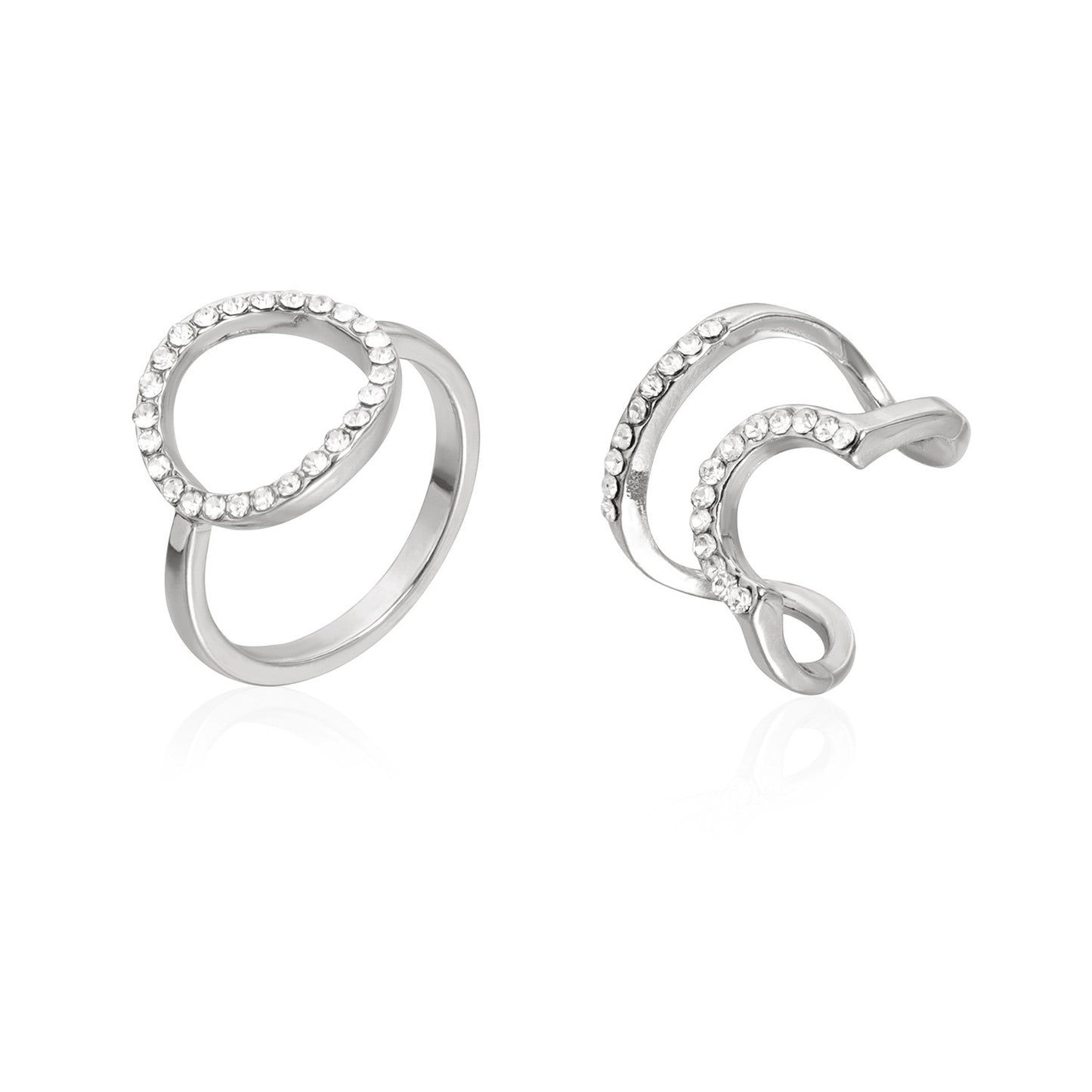 Anillo ajustable abierto geométrico para mujer con acabado metálico e incrustaciones de pedrería