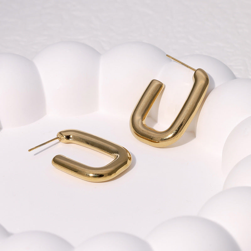 Orecchini a U minimalisti in acciaio inossidabile con placcatura in oro 18 carati, orecchini a cerchio in titanio ipoallergenico per donna