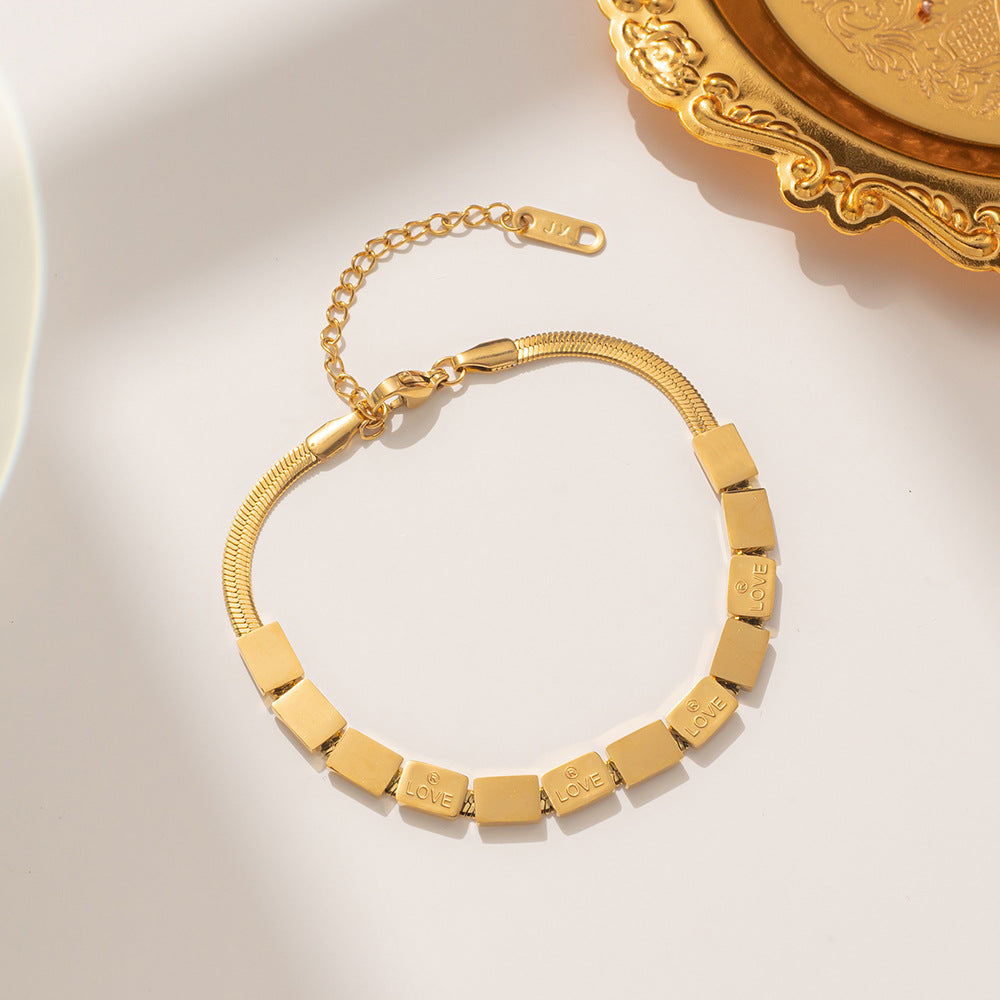 Minimalist Letter-Shaped Titanium Steel Love Bracelet with Gold Plating for Women