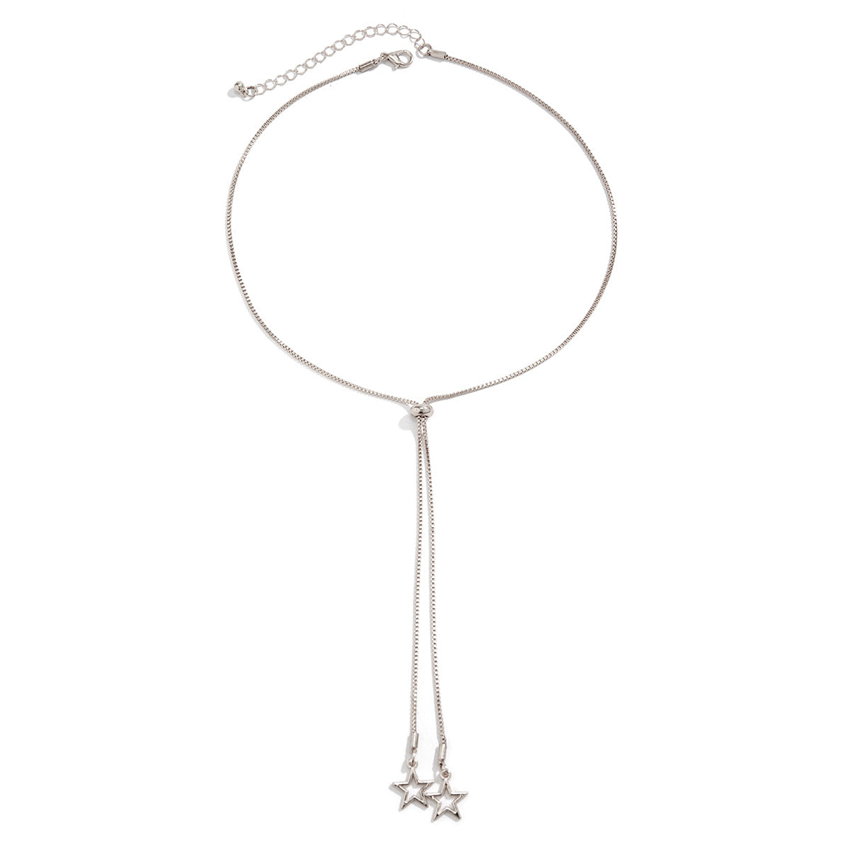 Minimalist Pull-Adjustable Star and Floral Pendant Necklace in Alloy with Plated Finish on Thin Chain for Women