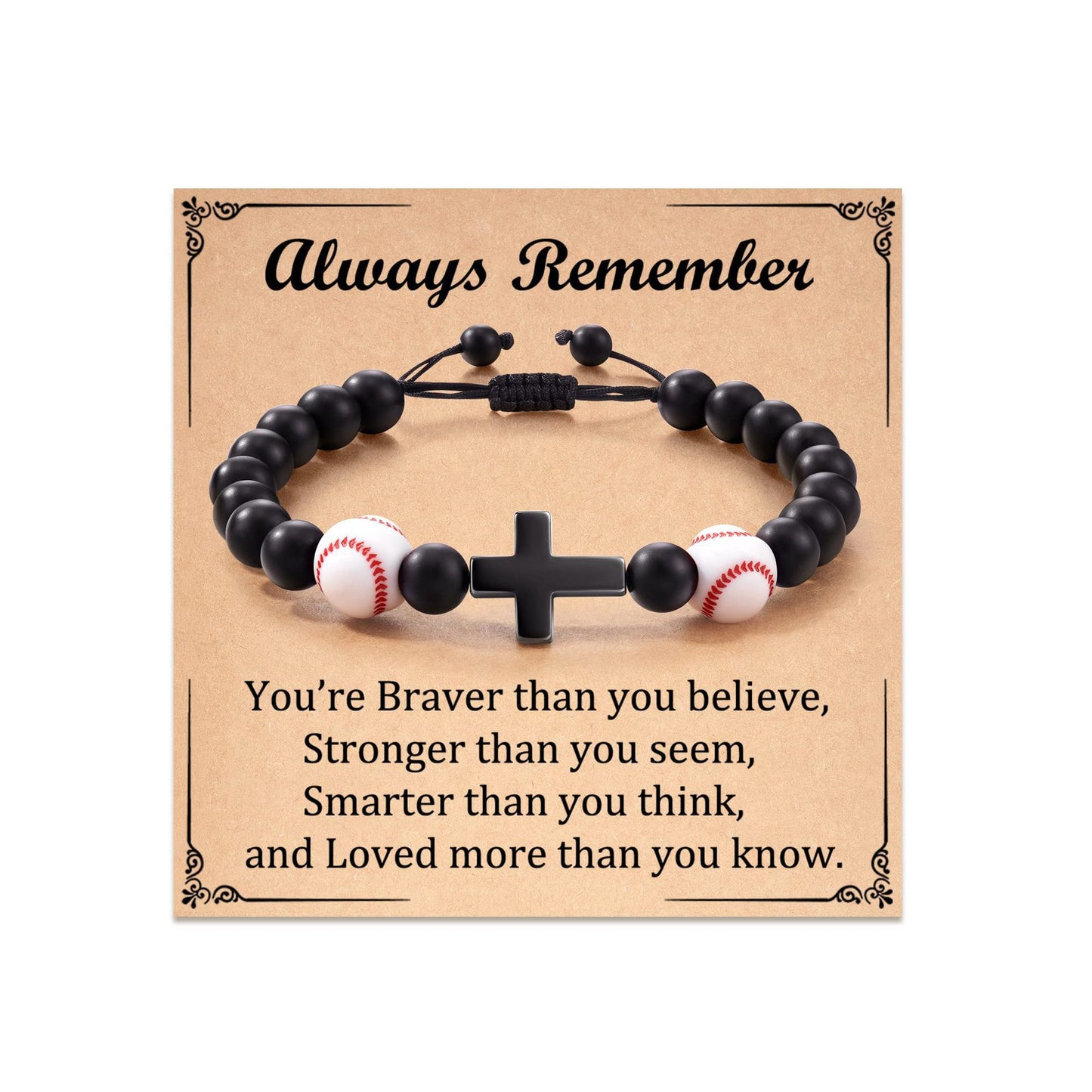Sporty Men's Black Matte Cross Beaded Bracelet Hand-woven Adjustable Cord Bracelet