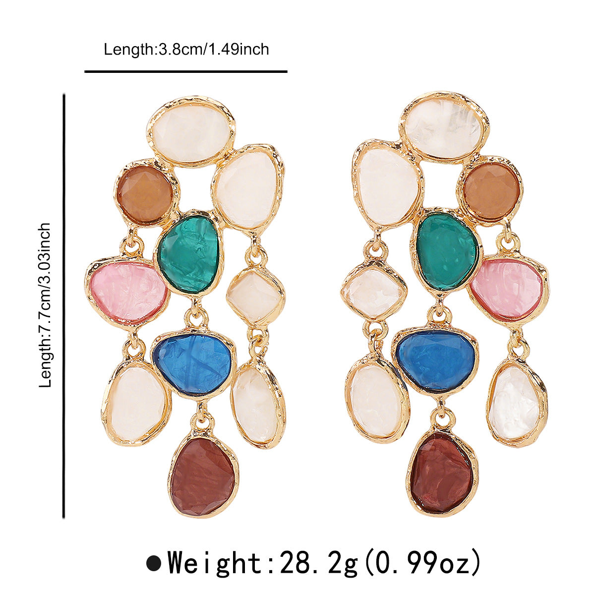 Orecchini pendenti da donna in resina e lega in stile etnico vintage con forma a goccia e design geometrico