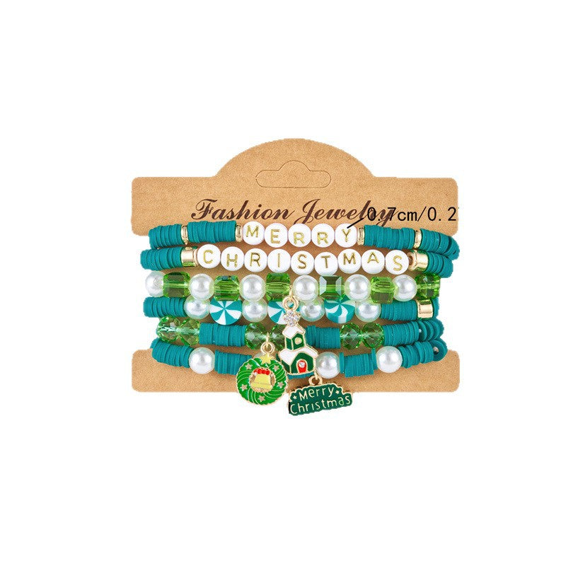 Casual Cartoon Alloy and Resin Beaded Bracelet with Santa Claus and Bell Charms