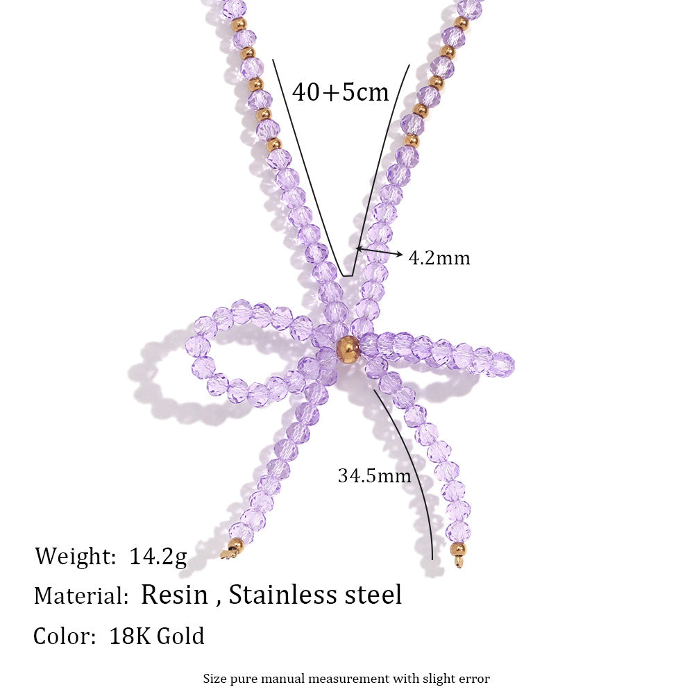 Elegante collar con colgante de titanio en forma de lazo con cuentas de acero inoxidable galvanizadas para mujer
