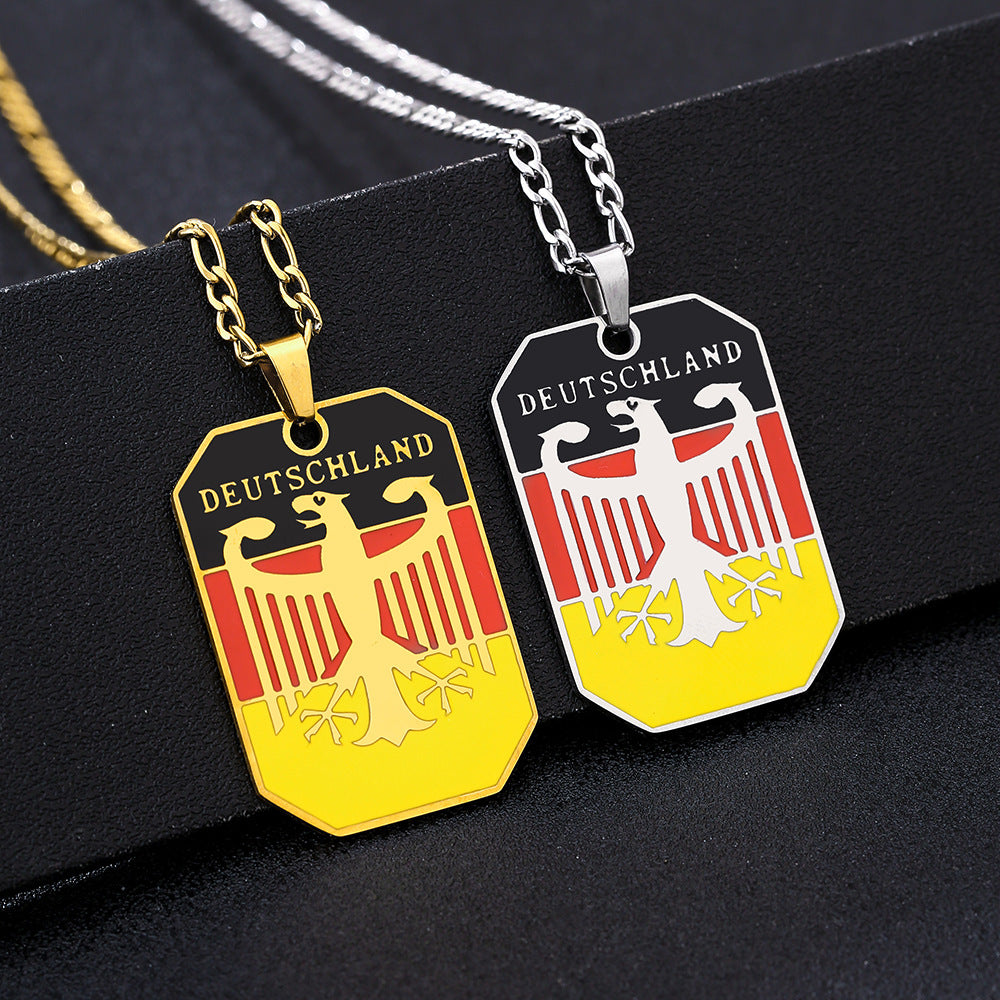 Vintage Ethnic Style Eagle-Shaped Enamel Geometric Pendant Necklace for Unisex in Stainless Steel with Flat Cross Chain