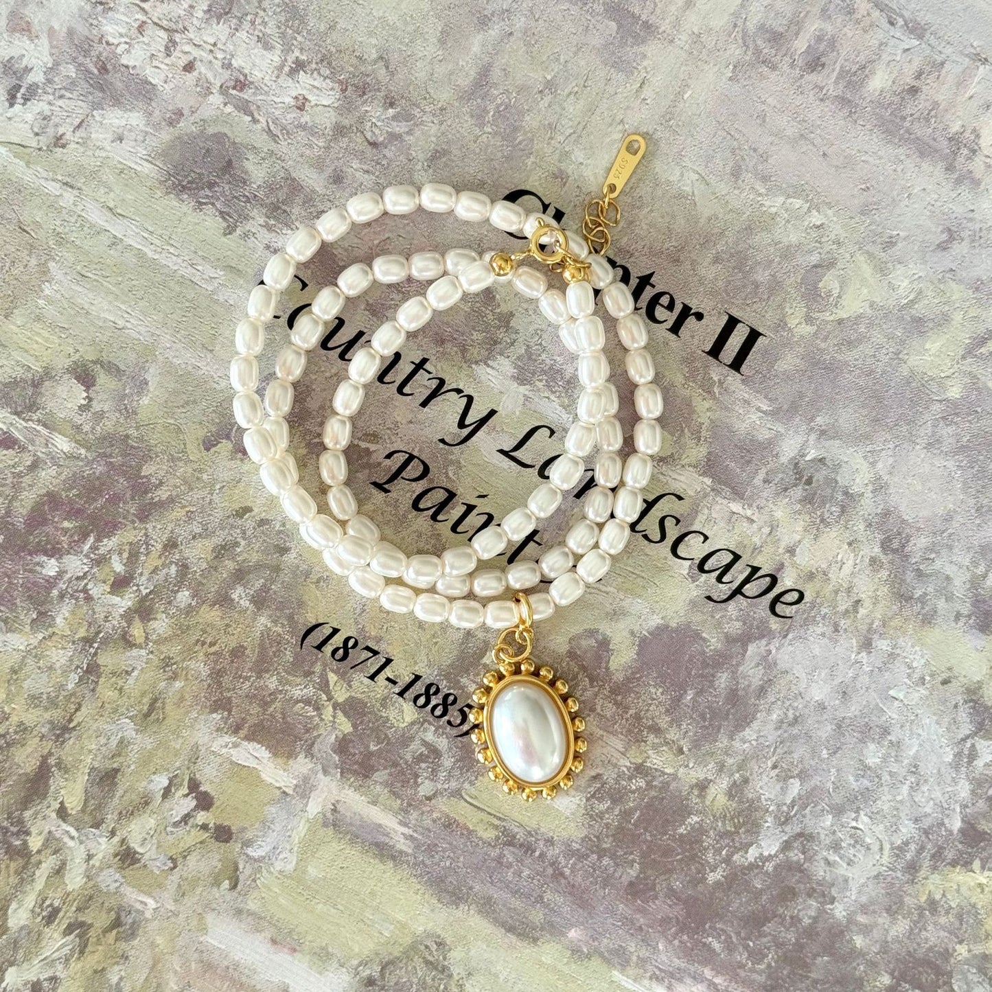 Sweet 925 Sterling Silver Geometric Oval Crystal Pearl Pendant Necklace with Checkered Chain