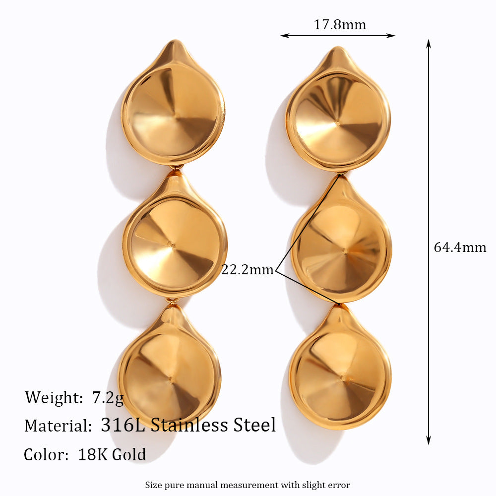 Minimalist Geometric Stainless Steel Plated 18K Gold Hoop Earrings for Women with Three-Tier Design