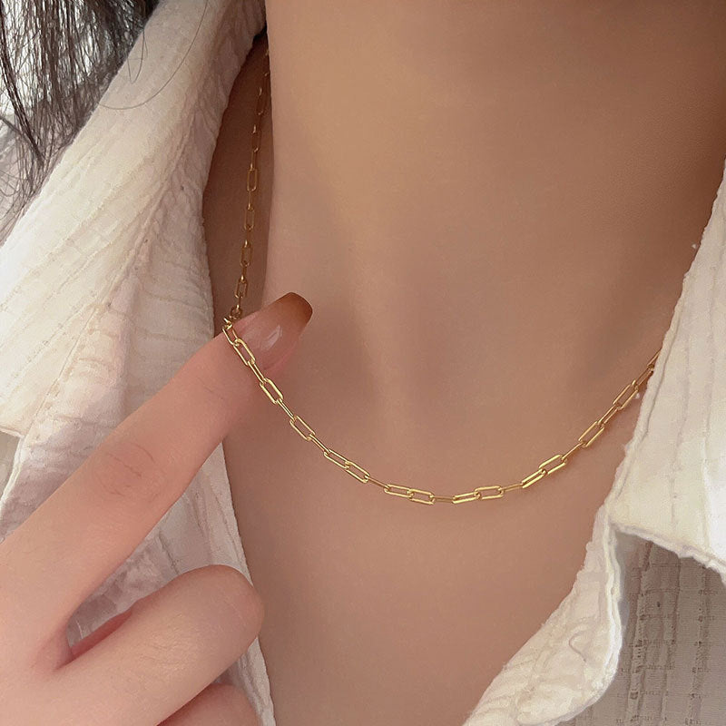 Collana Choker Minimalista con Catena a Cavo Geometrica a Scacchi in Argento Sterling 925 Placcato Oro