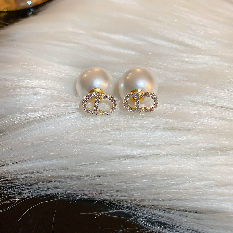 Eleganti Orecchini a Perno da Donna in Stile Francese Vintage con Zirconi Geometrici e Perle Imitazione