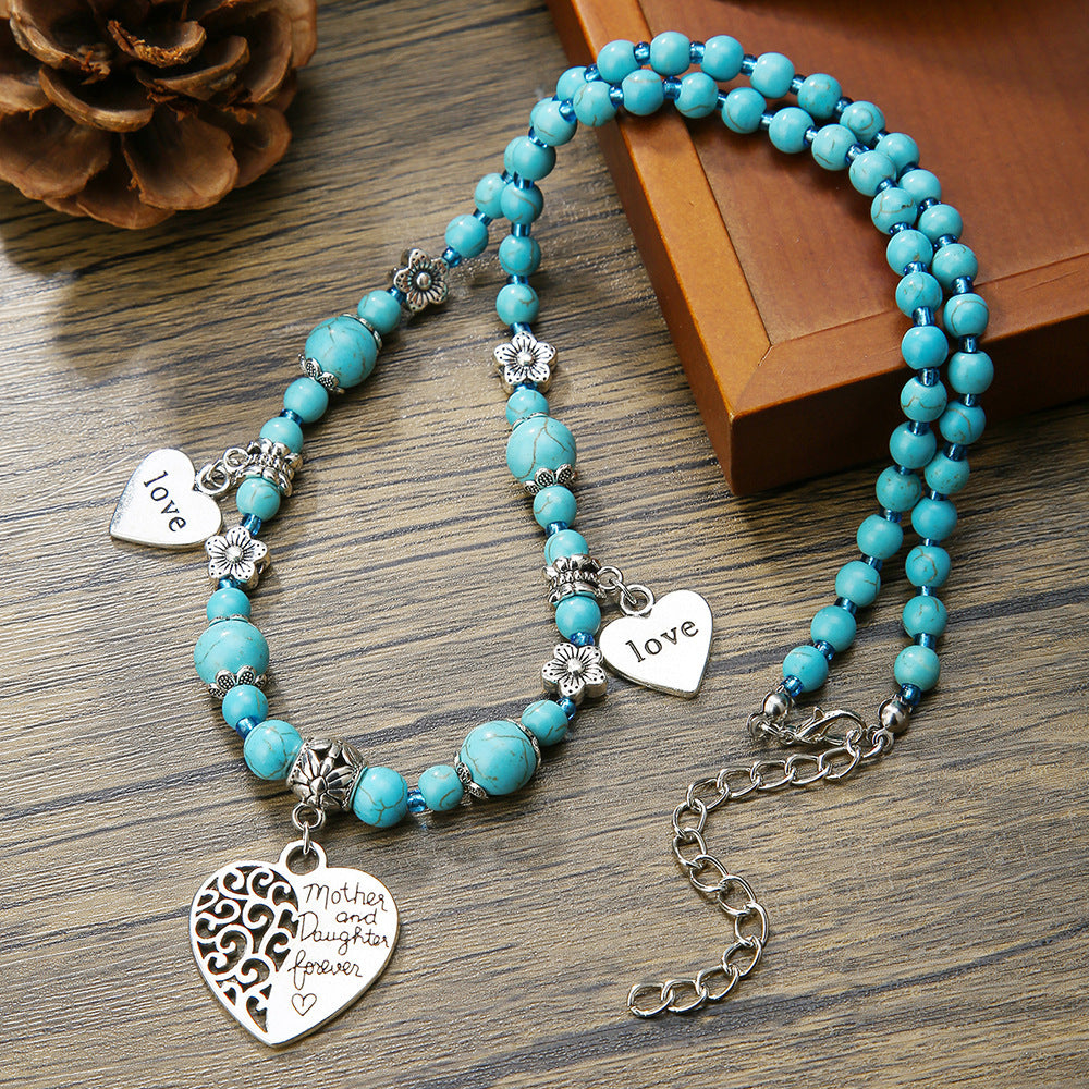 Punk Hip-hop Handmade Geometric Round Turquoise Stone Necklace for Unisex