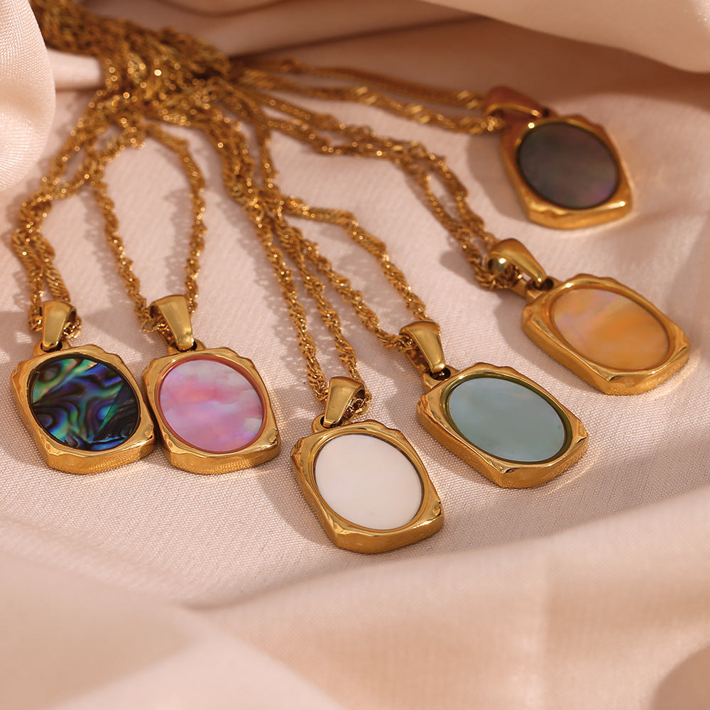 Minimalist Geometric Stainless Steel and Titanium Steel Rectangle Shell Mirror Pendant Necklace for Women