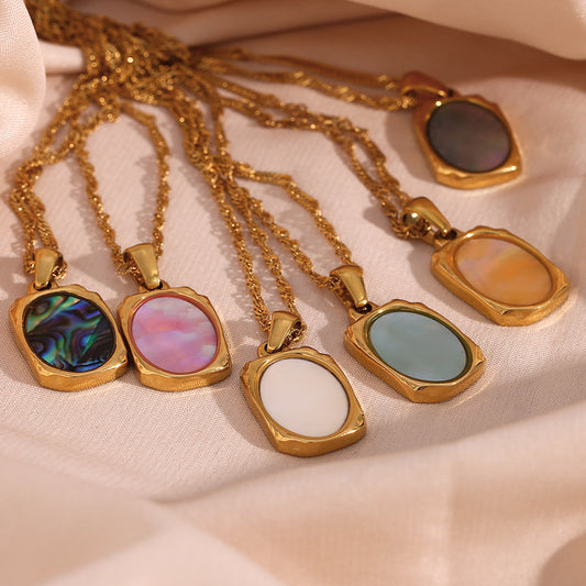Collana con Pendente a Specchio Rettangolare in Acciaio Inossidabile Geometrico Minimalista e Acciaio al Titanio per Donna