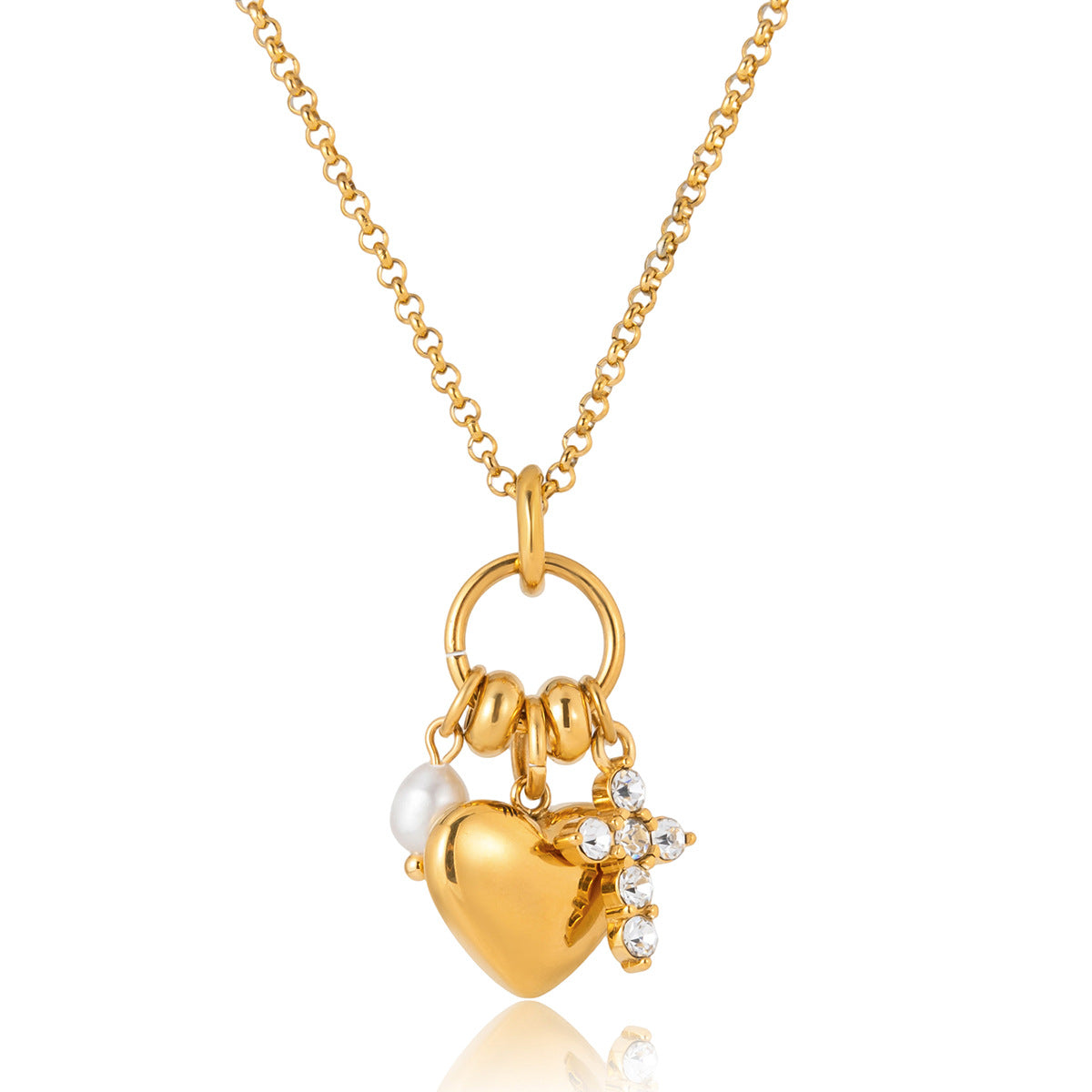Collar minimalista de acero inoxidable con forma de corazón, chapado en oro por proceso PVD al vacío para mujer