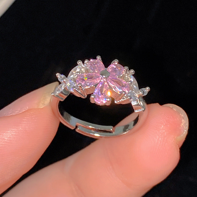 Sweet Cubic Zirconia Inlay Brass Bow Ring for Women