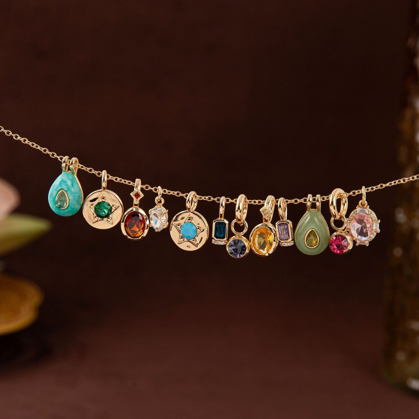 Vintage Geometric Stainless Steel 18K Gold Plated PVD DIY Charm Bar Necklace with 12 Birthstones