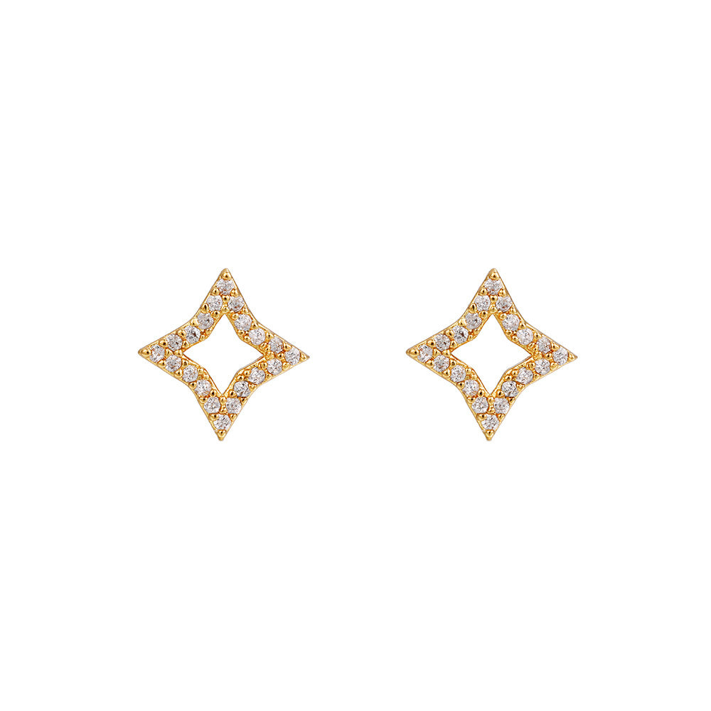 Geometric Triangle Star Moon Brass Cubic Zirconia Plated Stud Earrings for Women