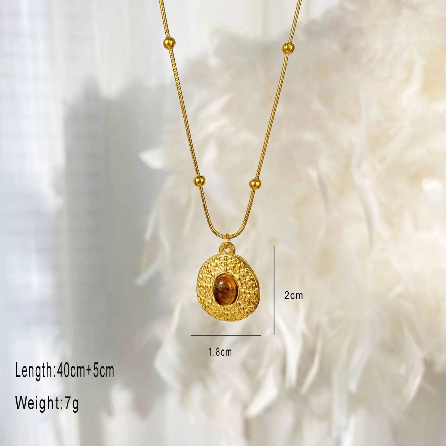 Vintage Geometric Tiger's Eye Titanium Steel Necklace for Women