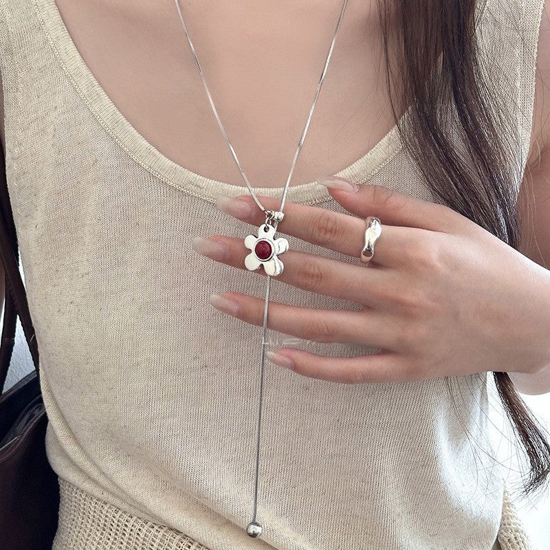 Collana con ciondolo geometrico minimalista in rame placcato da donna, catena maglione di lusso leggera