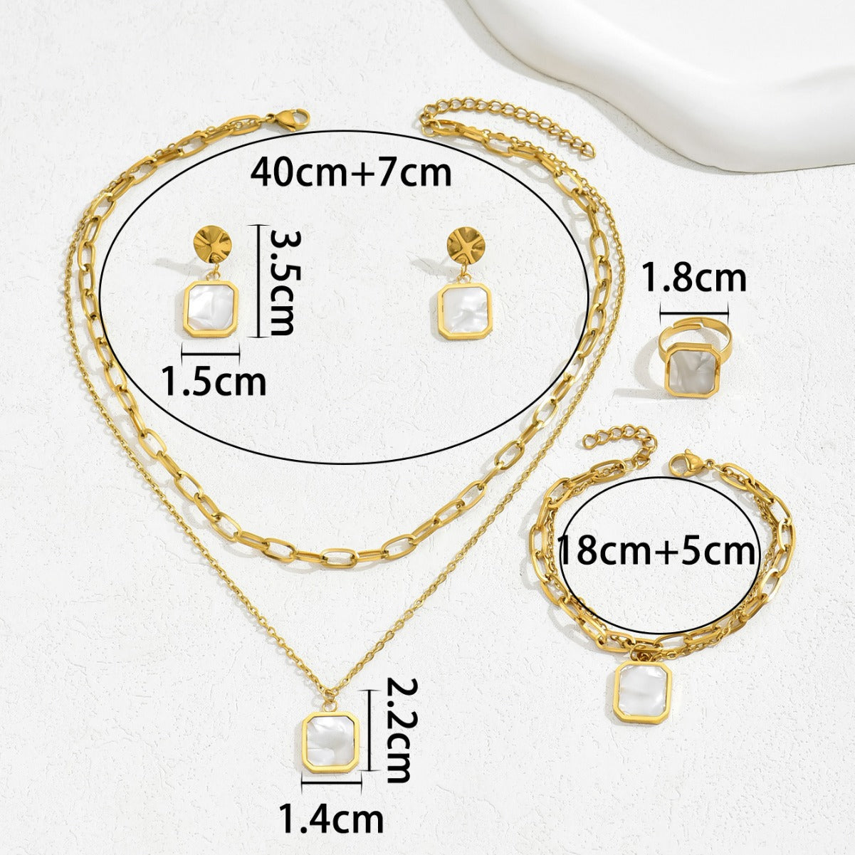 Juego de collar, pendientes y anillo de lujo minimalista chapado en cobre geométrico cuadrado para mujer
