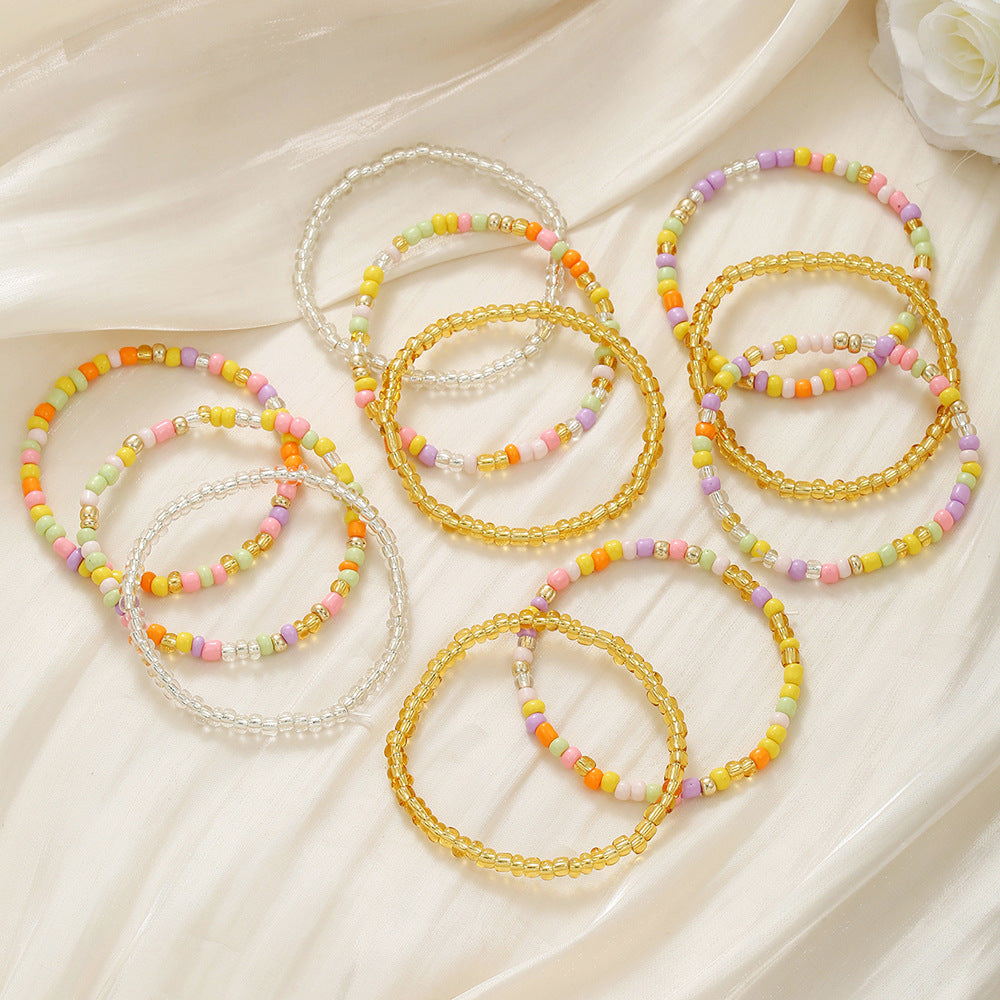 Bohemian Sweet Handmade Geometric Glass Seed Bead Crystal Multi-layer Stretch Bracelet for Women