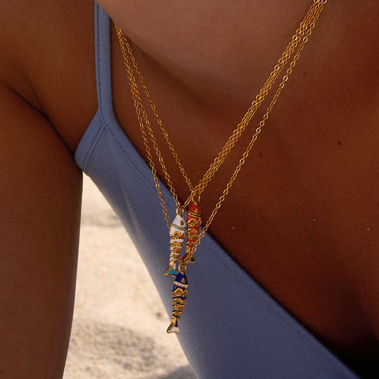 Elegant Geometric Fish Drip Oil PVD Titanium Steel Necklace for Women