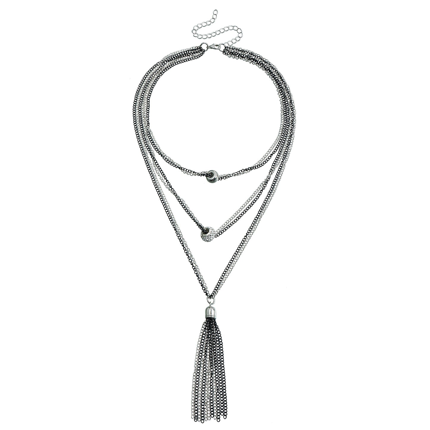 Vintage Minimalist Long Layered Tassel Pendant Necklace for Women with Plated Metal Chain and Crystal Accents