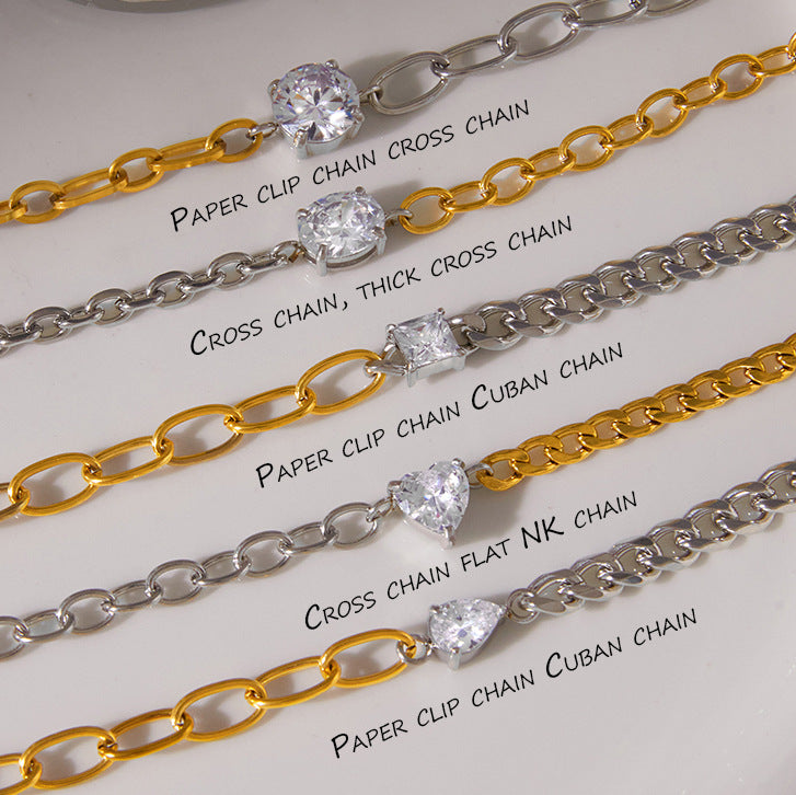 Elegant Geometric Heart Stainless Steel Cubic Zirconia Plated Bracelet for Women
