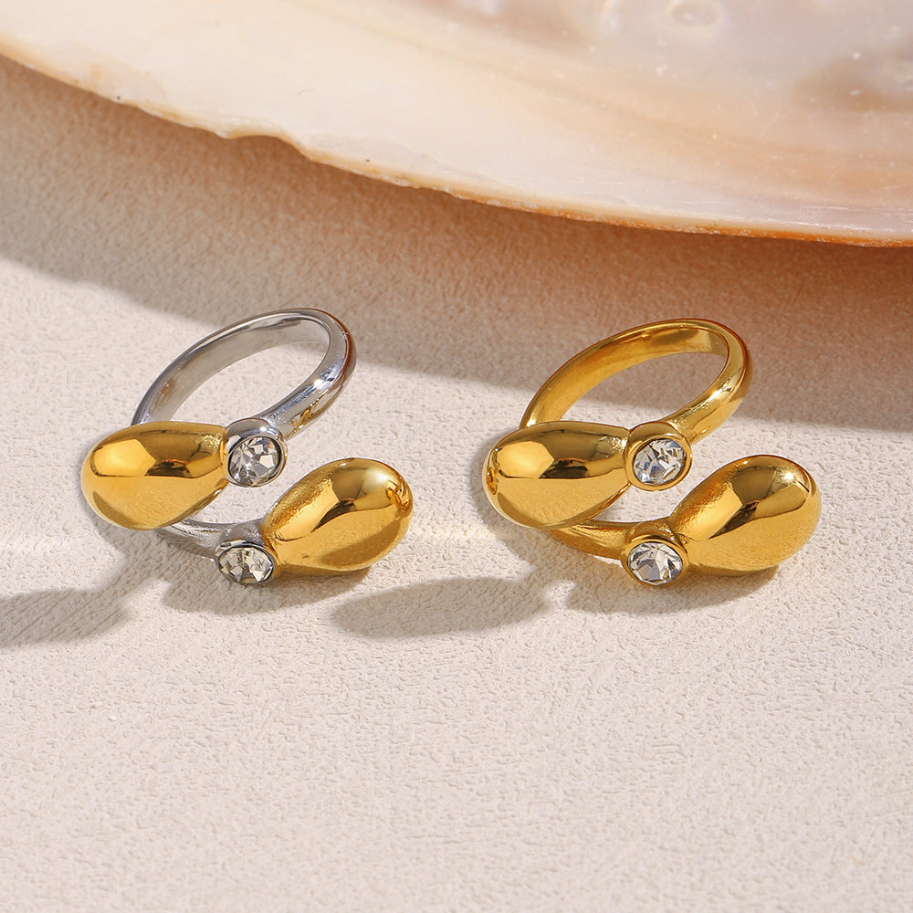 Anello vintage francese in acciaio inossidabile con placcatura in oro 18 carati e design a testa di serpente con zirconi per donna