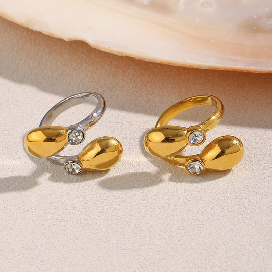 Vintage French Geometric Stainless Steel Ring with 18K Gold Plating and Zircon Snake Head Design for Women
