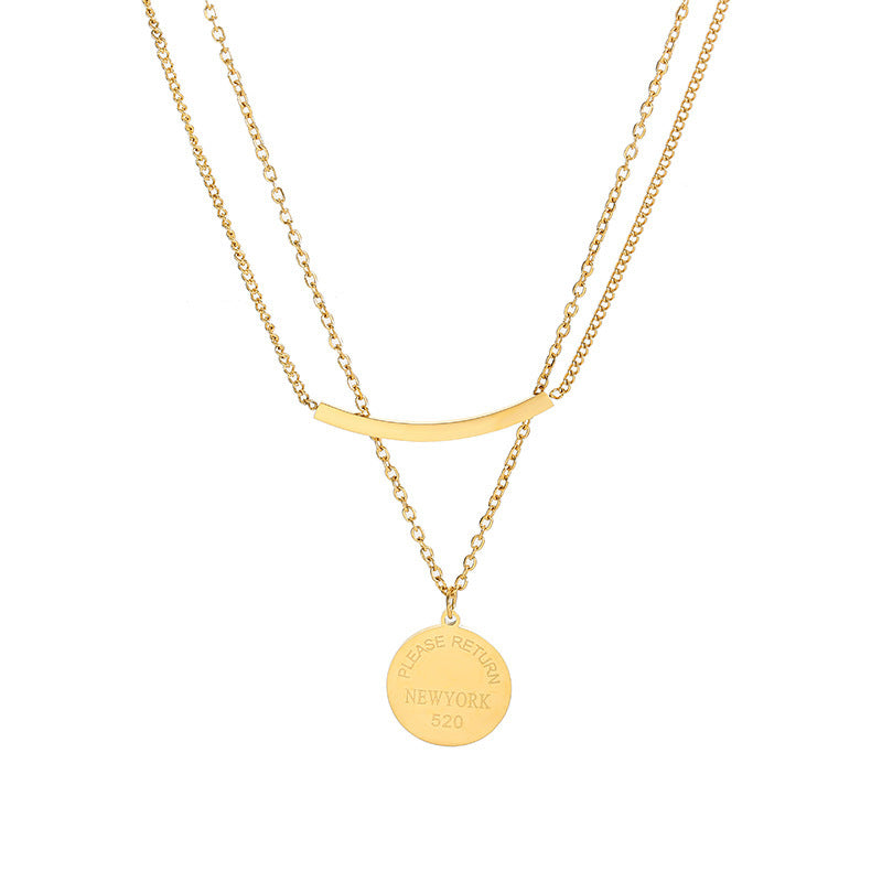 Minimalist Geometric Letter Pendant Necklace for Women Titanium Steel Plated Long Layered Clavicle Chain with O-Shape Link