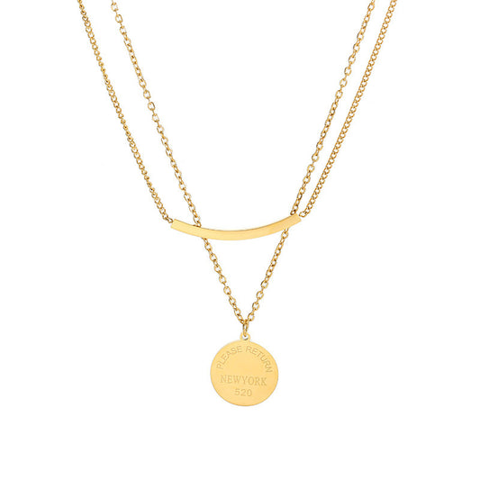 Collar con colgante de letra geométrica minimalista para mujer, de acero de titanio chapado, cadena larga en capas a la altura de la clavícula con eslabones en forma de O