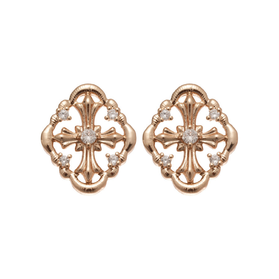 Orecchini a perno a croce a rombo geometrici con intarsi in zircone da donna, gioielli per l'orecchio minimalisti alla moda per tutti i giorni