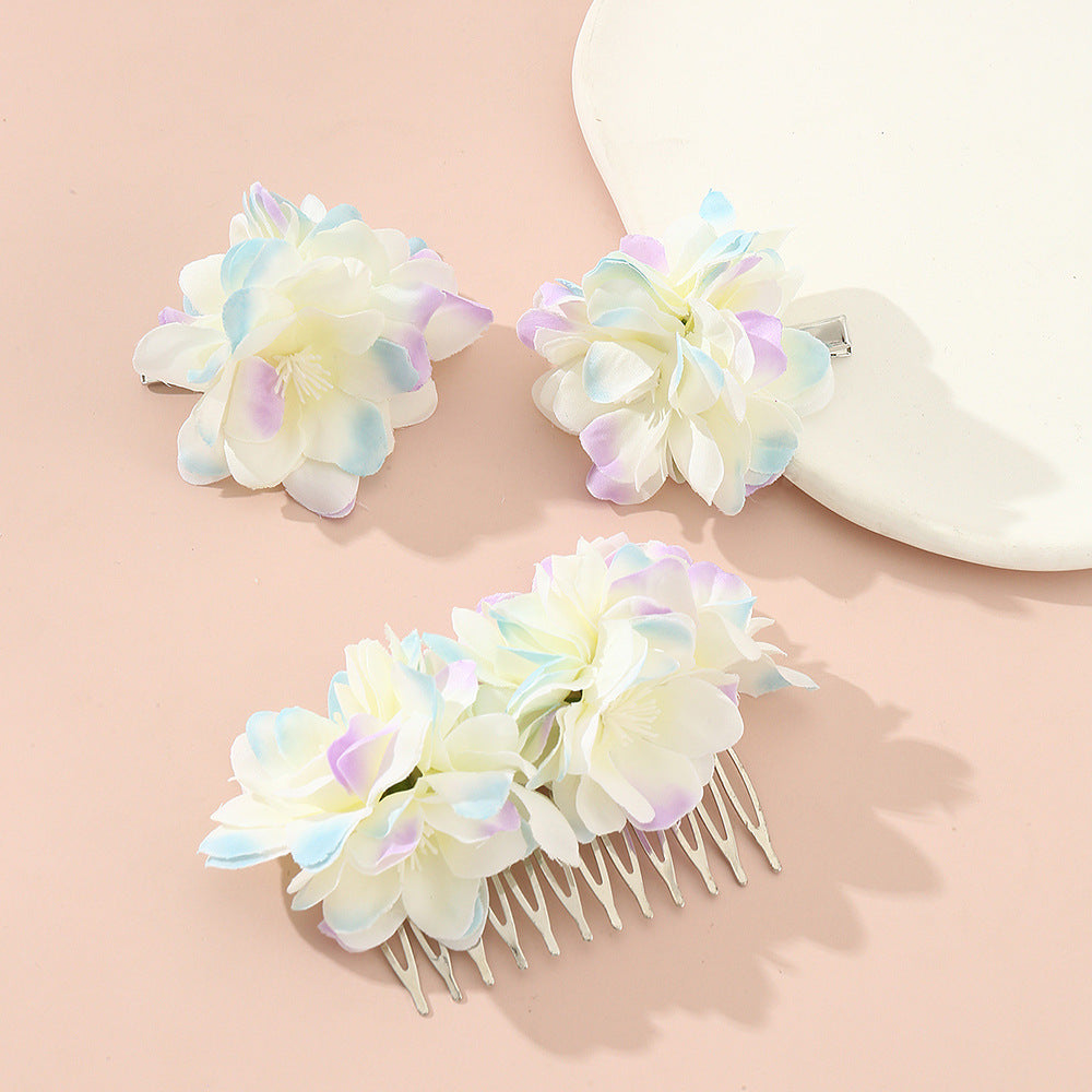Sweet Vintage-Inspired Floral Hair Comb Set for Children with Fabric Flowers and Ribbon Details