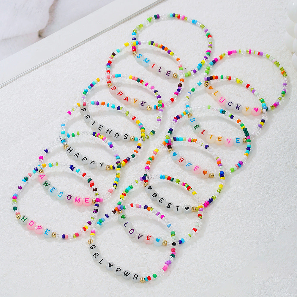 Bohemian Letter Acrylic Beaded Charm Bar Bracelet Unisex DIY Jewelry