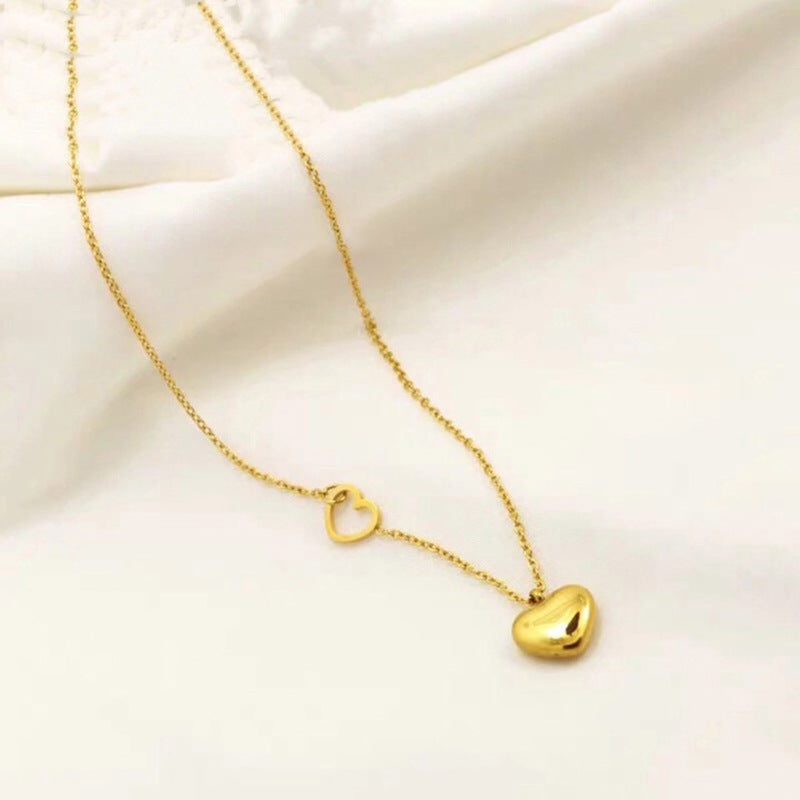 Vintage 18K Gold Plated Heart Pendant Necklace Titanium Steel Minimalist Unisex Jewelry