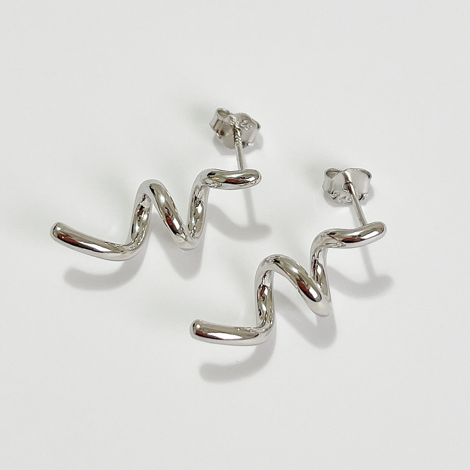 White Gold Plated 925 Sterling Silver Spiral Teardrop Earrings with Pearl Inlay