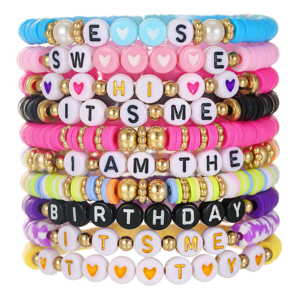 Bohemian Colorful Resin Drip Oil Round Geometric Smile Face Stacking Bracelet Set