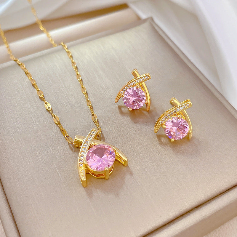 Luxury Titanium Steel Geometric Cross Water Drop Necklace and Earrings Set for Women with Plated Finish Ideal for Formal Events and Elegant Occasions